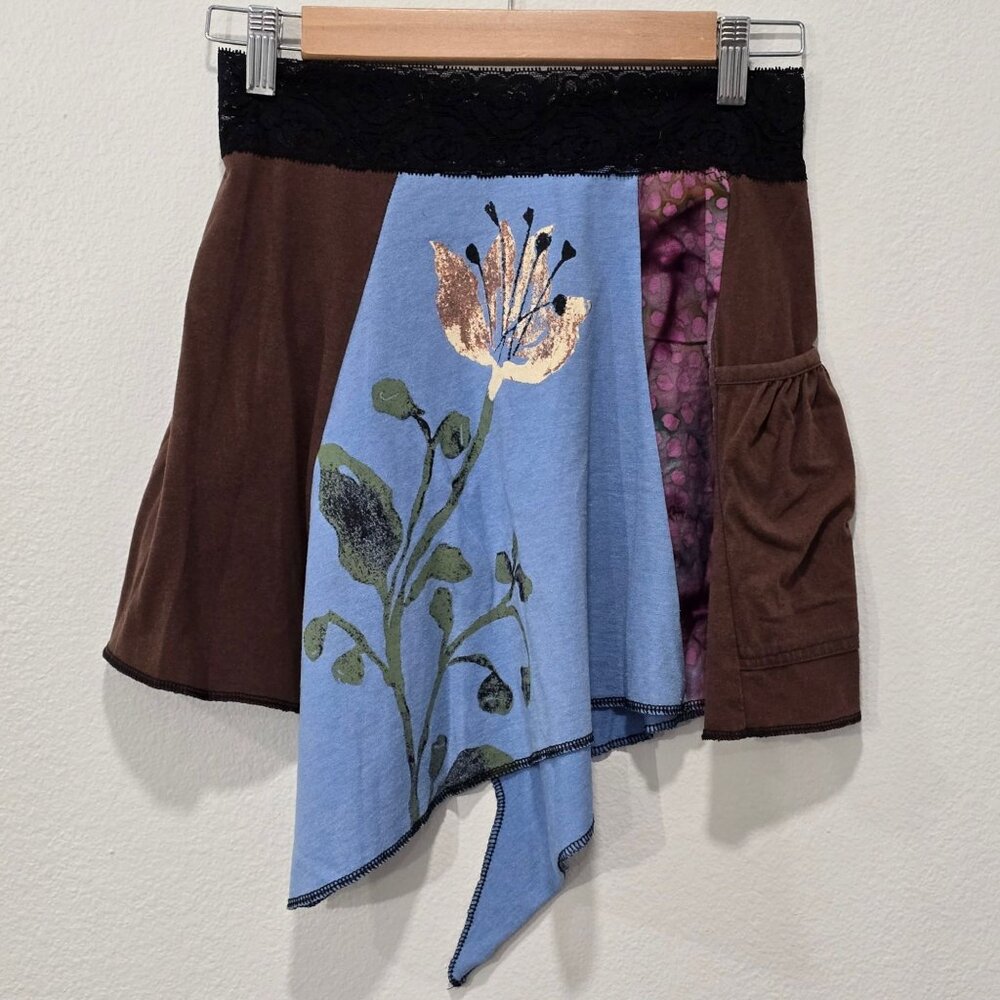 Handmade ✦ Floral Patchwork Handkerchief Mini Skirt ✦ Lace Waist Asymmetrical S - Picture 2 of 14